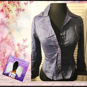 Versace Blue Cotton Button Down Shirt 38 NWOT